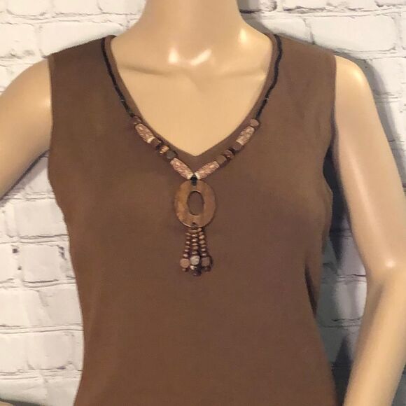 Ruby Rd Stretchy Tank Top Beaded Collar Jrs B2G1 - Picture 2 of 8